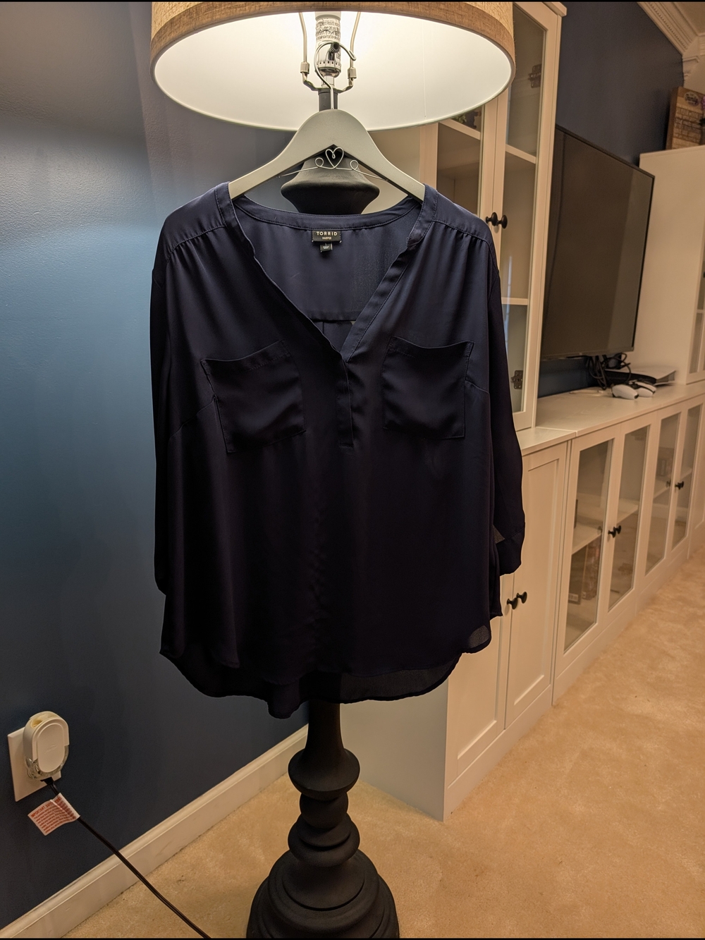 Torrid Navy V-Neck Long Sleeve Blouse